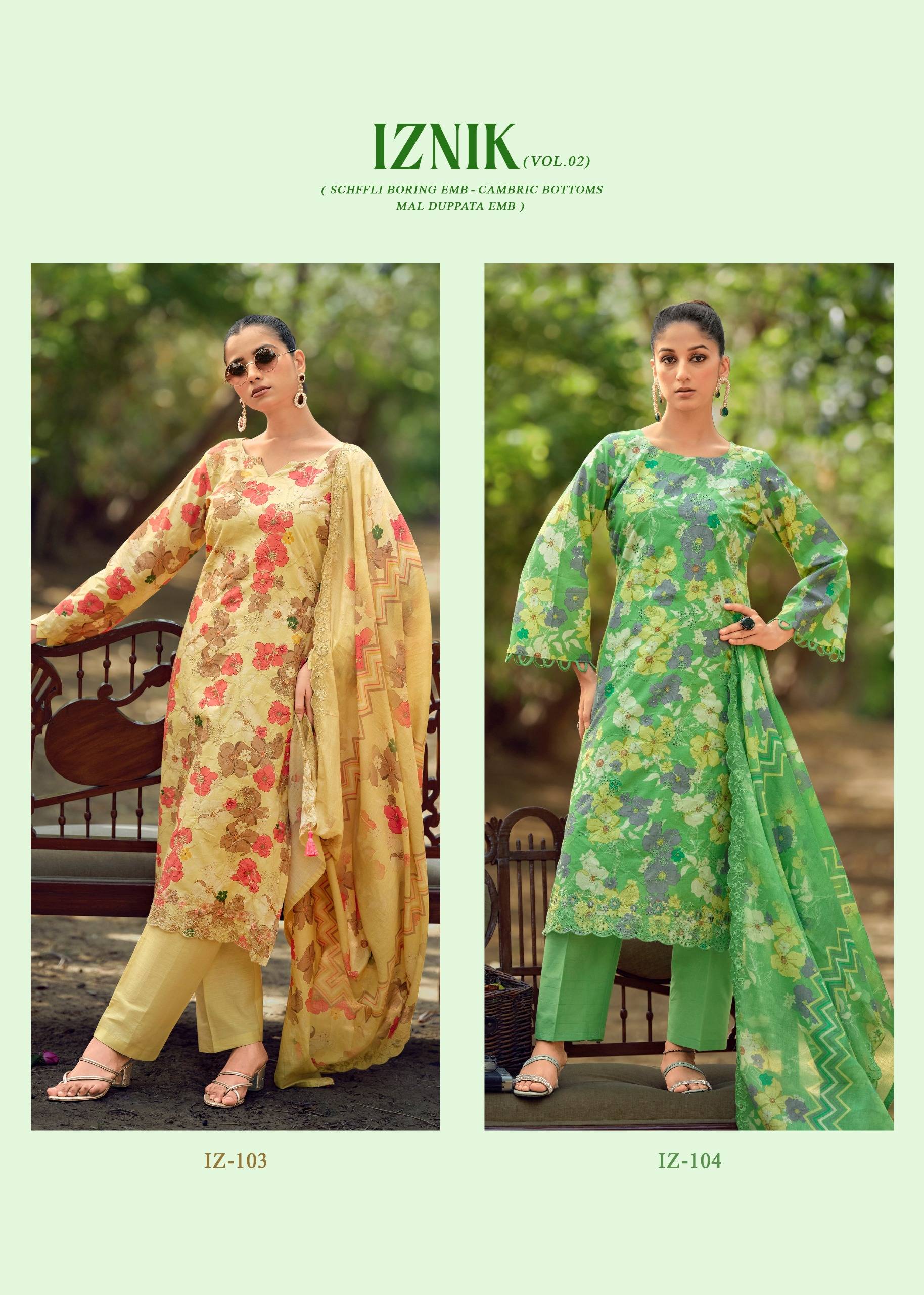 IZNIK VOL 2 By THE HERMITAGE SHOP 101 To 104 Series Premium COTTON LAWN dresses at Wholesale Price